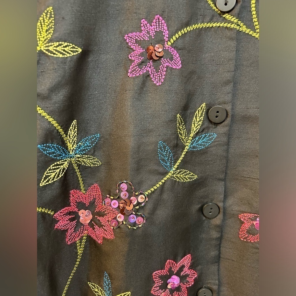 Women's 100% Silk Blazer Vintage Floral Embroidered W/ Sequins Fully Lined Sz 14 - Picture 4 of 9